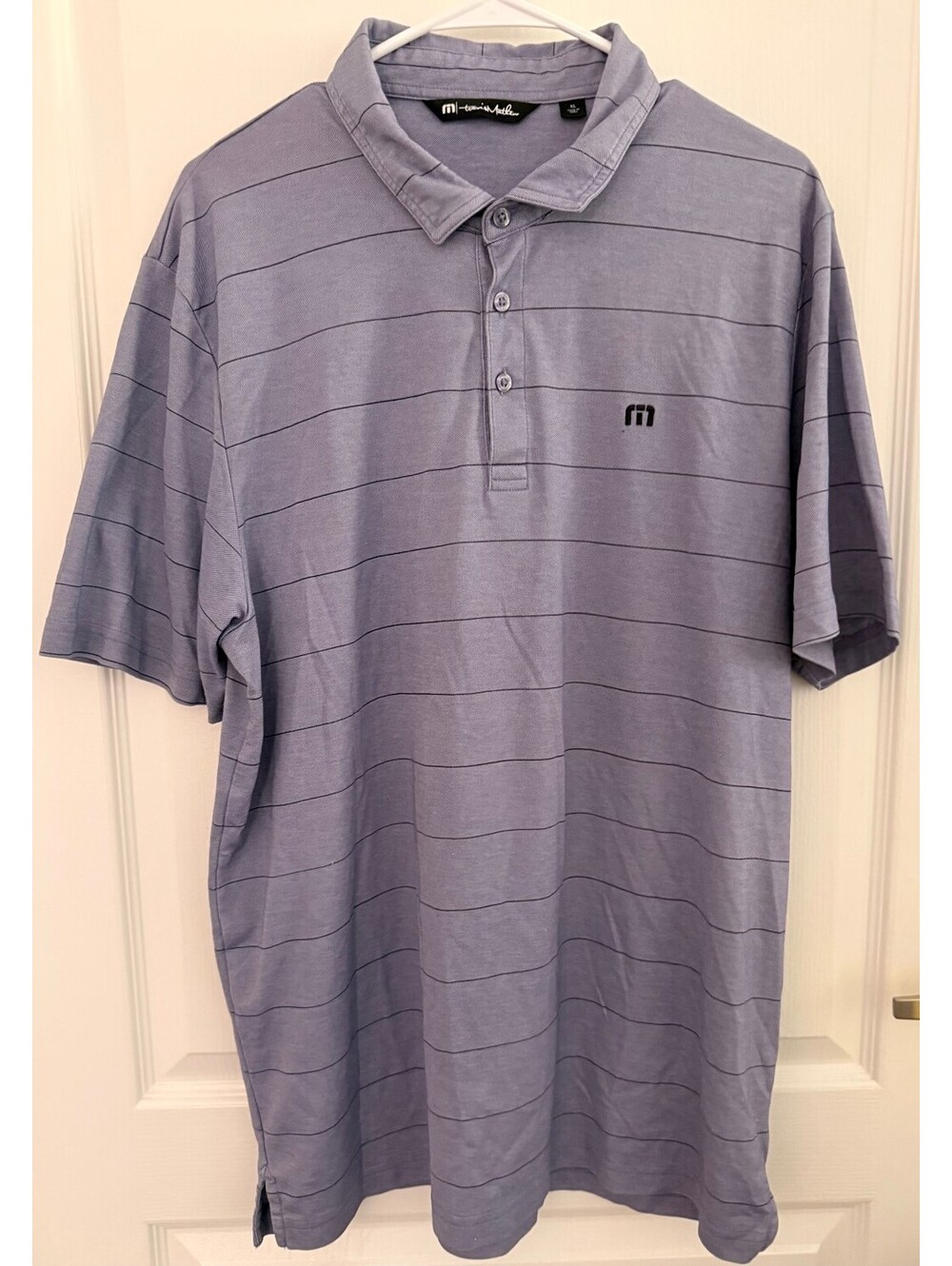 Travis Mathew Purple Blue Striped Polo Shirt Size XL